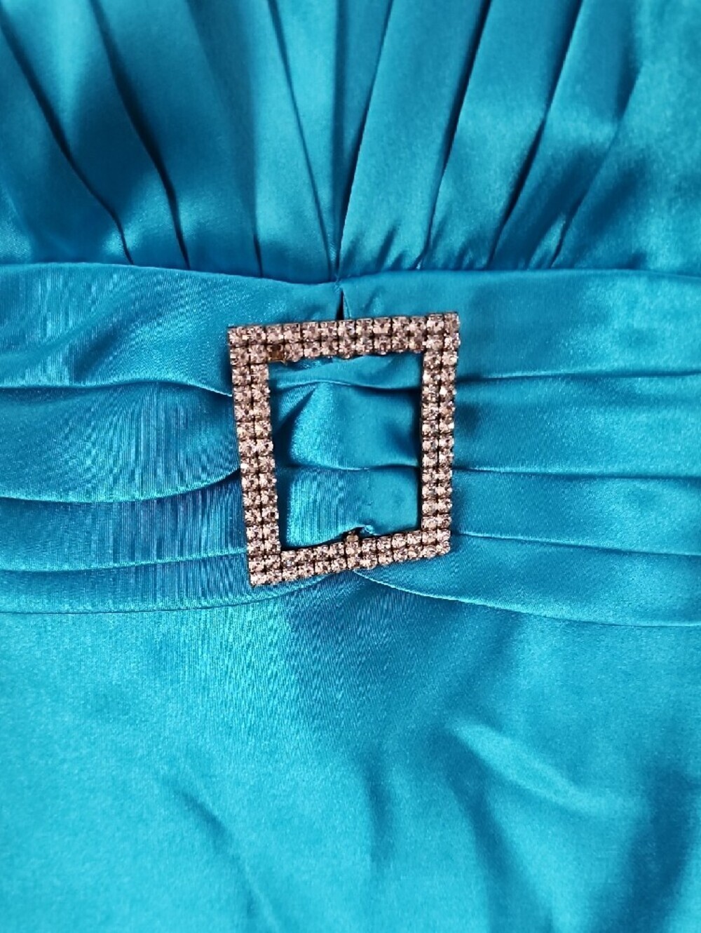NWT Studio 1940 Turquoise Satin Rhinestone Buckle Y2K Party Top - Picture 2 of 7